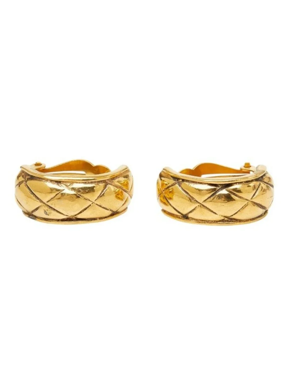 Chanel Quilted Earrings Gold Plated